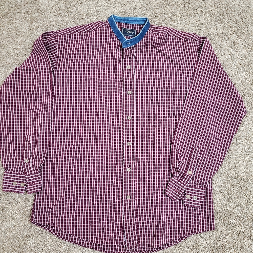 VTG Roper Denim Red Plaid Button Down Long Sleeve Mens Shirt Country Farm XL  Go